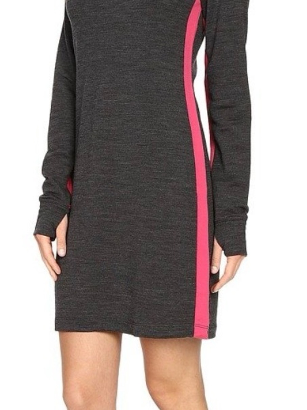Icebreaker Affinity Wool blend Charcoal Mini Dress with Pink Side Stripe